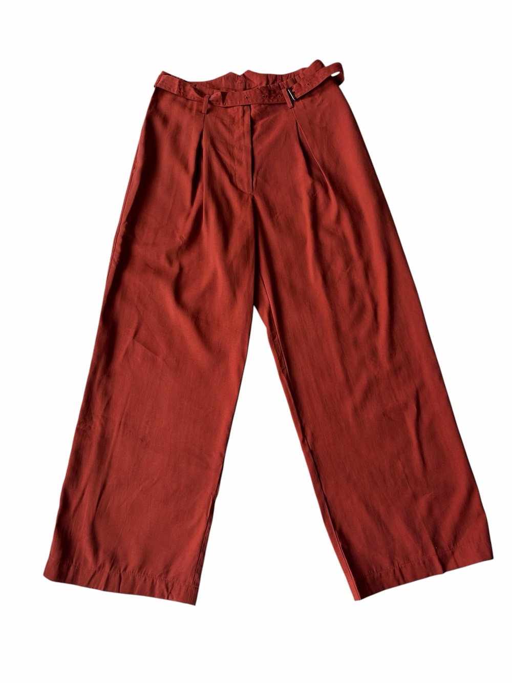 NWT Moon River Rust-Orange Pleated High-Waisted Wide Leg Pants Belted Medium